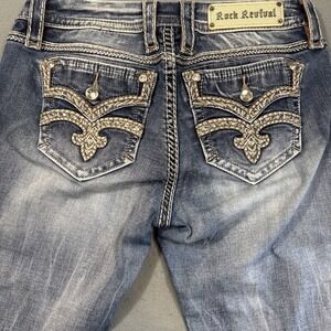 Rock Revival Karla Jeans Women's 28 Boot Embellished Gems Western Thick Stitch